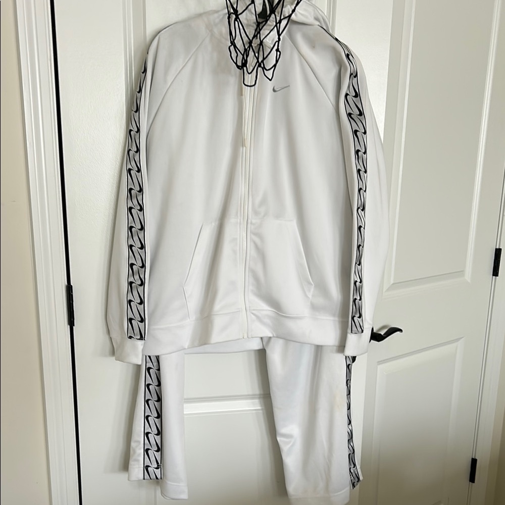 Nike Women's White Tracksuit with Black Patterned Stripes never worn